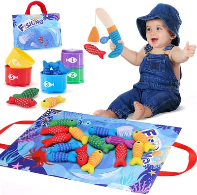 FA PLUS Montessori Toys for Kids - 10 in 1 Fishing Game & Stacking Cups
