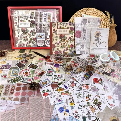 Vintage Floral Scrapbook Kit - 265 Pieces DIY Gift Box