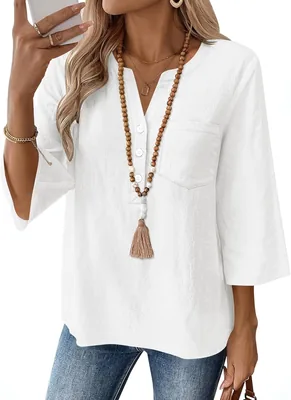 LOMON Women's Cotton Linen V Neck Shirt - Best Deal