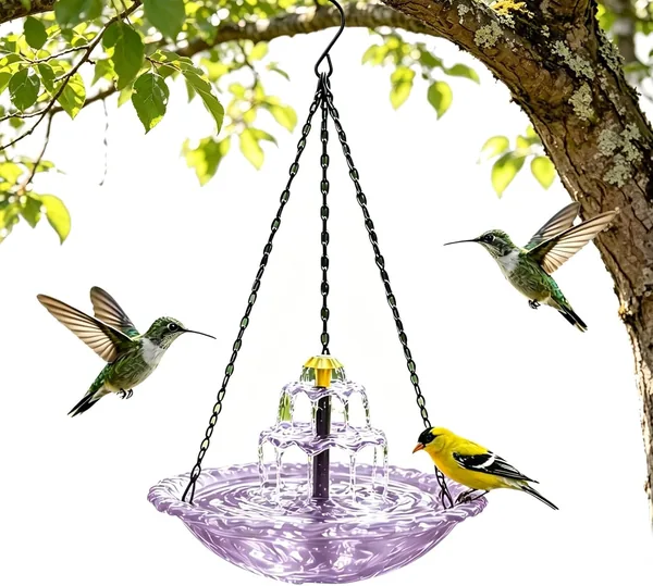 2026 New Hanging Bird Bath, Solar Fountain for Birds Bath and Feeder, Solar Powered Water Fountain Combo Set, Hanging Bird Feeder Tray for Outdoor Garden Backyard Patio Lawn (Three