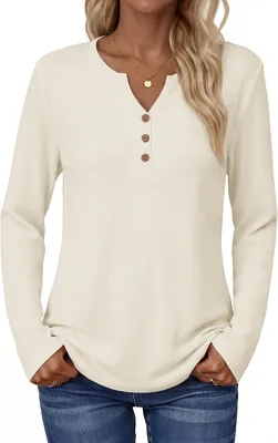 Zeagoo Women's Waffle Knit Dressy Long Sleeve Tee Blouse Best Deal