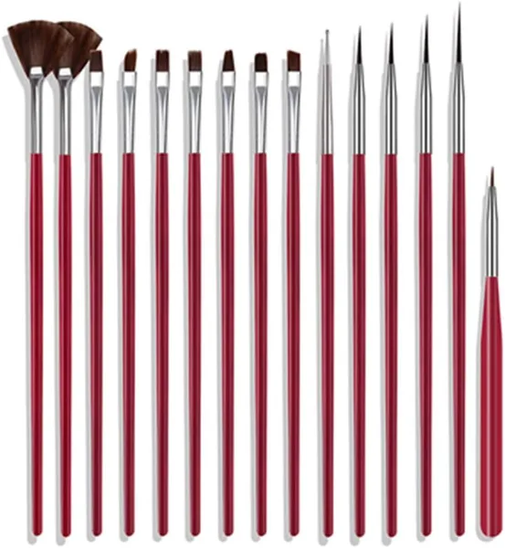 Naroote 15 Stück Nagelkunst Pinsel-Set, Professionelle Nagelfarben mit Fortgeschrittenem Nylonfaser, Transparenter Röhren-Pinsel-Set, ID