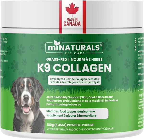 miNATURALS K9 Collagen Powder for Dogs & Cats - 180g Hydrolyzed Grass-Fed Bovine Peptides