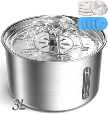 KEDEEK Fuente de Agua para Gato, 3L Bebedero Acero Inoxidable + Filtros, Accesorios para Gatos con Bomba