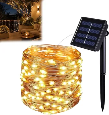 Luces Solares TaimeiMao LED Exterior Jardín, 12M-100LED-8 Modos, Alambre de Cob, Best Deal