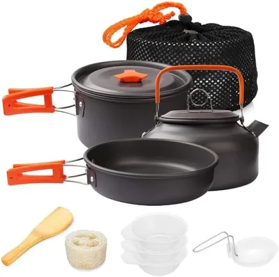 Camping Cookware Set, Aluminium Alloy, 2-3 Person, Lightweight, Foldable Handles, ZAR 349.00 Best Deal