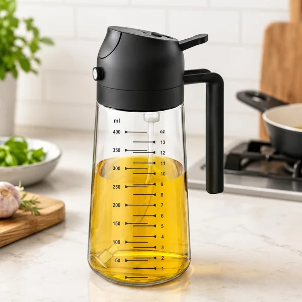 2 in 1 Glass Oil Sprayer 470ml/16oz With capacity markings for Cooking Olive Oil Bottle