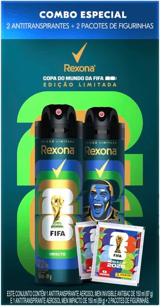 Kit Rexona Men Antitranspirante Aerossol Impacto + Invisible Antibac 150ml + 2 Pacotes de Figurinhas - Edição Limitada Copa do Mundo da FIFA 26 Best Deal