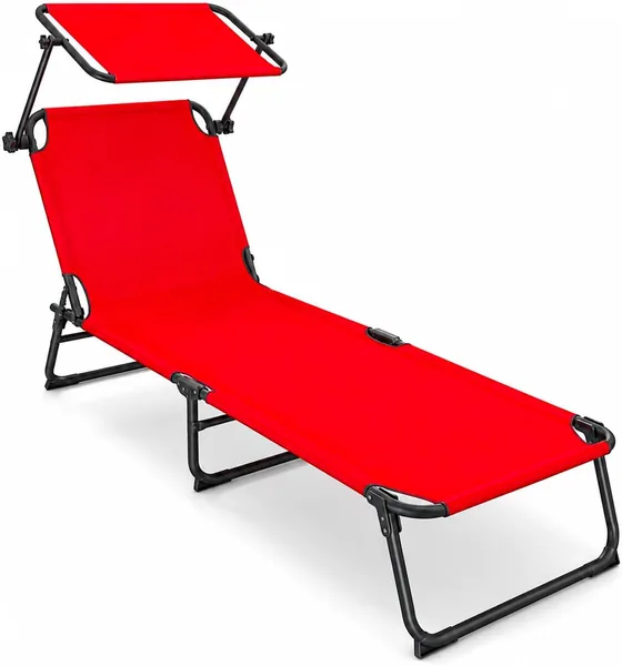 Folding Sun Lounger with Adjustable Canopy Sun Shade Backrest Reclining Adjustable Metal Frame Black Chair