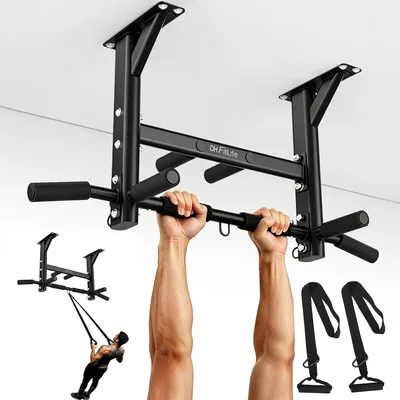 DH FitLife Drążek Sufitowy do Podciągania 4 w 1 do 300 kg | 8 Antypoślizgowych Uchwytów | 3 Punkty Mocowania | Stabilny i Bezpieczny - Najlepsza Cena