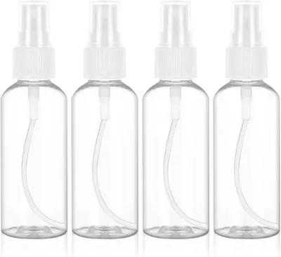 MEGA So - Clear Plastic Mist Bottles, 4 Pack, Travel Size, White Pump