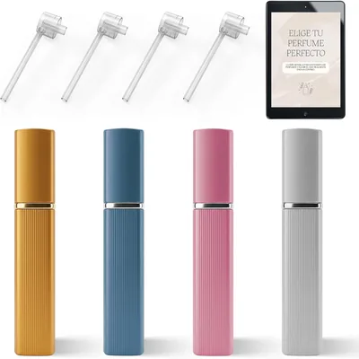 MOLIMILL® Atomizador de Perfume Reutilizable 4 uds (10 ml) + Guía de Fragancias eBook | Botella de Colonia Elegante en Al