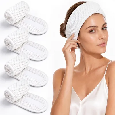 AliLeader Facial Spa Headband Large White 4 Pack - Soft & Adjustable