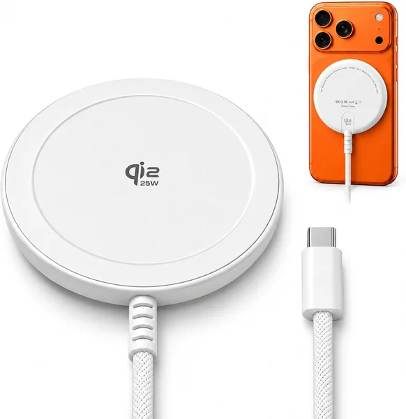 77%オフ！25W Qi2認証ワイヤレス充電器 MagSafe対応　iPhone17/16、Galaxy S26/Pixel 10用 超薄軽量設計 編み込みケーブル付属