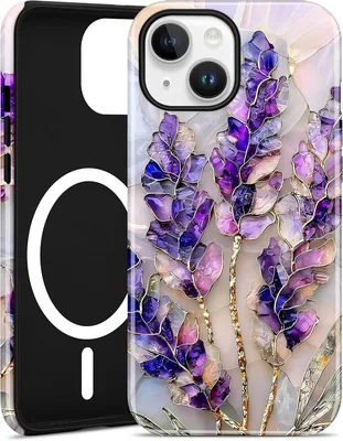Jusy Vintage Kwiatowe Magnetyczne Etui na iPhone 15, Fioletowa Lawenda | Najlepsza cena