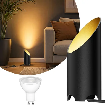 LED Bodenleuchte Innenraum Wohnzimmer 3000K 7W GU10 Schwarz Packung 1 | Warmweiße LED-Spotbeleuchtung mit Fußschalter
