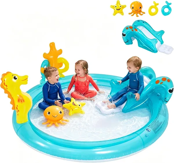 COSTWAY Aufblasbares Wasserspielcenter mit Rutsche & Sprinkler - Best Deal