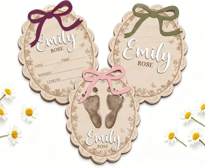 UIDMEN Letrero Anuncio Bebé Personalizado, Nombre Huellas Hospital Madera Arco, Hitos Niños Niñas Guardería Baby Shower - Mejor Oferta
