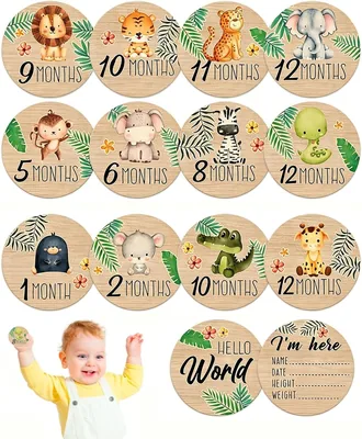 CARTE PER IL COMPLEANNO HAPZUR 7 pezzi, Legno, Diametro 10 cm, Doppia Faccia 1-12 Mesi, Perfette per Foto, Registrazione della Crescita e Anniversario della Nascita