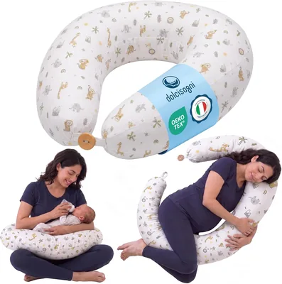 DOLCI SOGNI Multi-uso Cojín para Amamantar y Maternidad | Cojín para Dormir | Cobertura de Algodón Oeko-Tex 100%