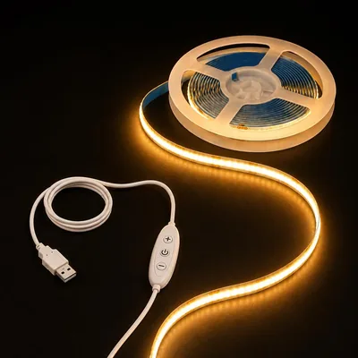 Iluminación LED COB flexible TK99SW de 2 metros, 5V USB regulable, luz cálida blanca 2700K para TV, 320 LEDs/m