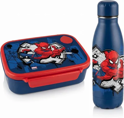 Diakakis Marvel Spiderman Kids Lunch Box & Aluminiumvattenfles 800ml BPA-fritt Skollunchset för Jungen och Mädchen - Best Deal