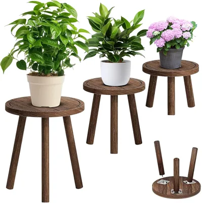 MIUUIPI Set of 3 Trä Plantstånd, Stabil Floriststol i 3 Storlekar, Plantbank, Dekorativ Sida Ta