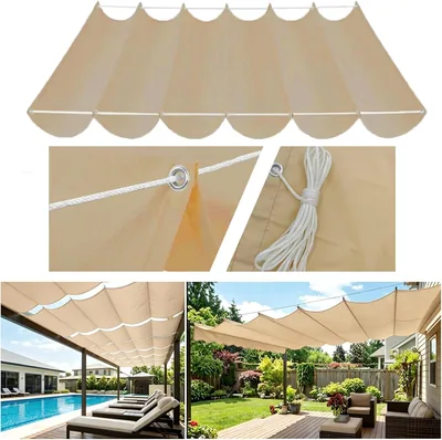 Vattensicernad solsegel Retraktabel U-form UV-block Polyester takfärd med tåg för trädgård, patio, koridor - Beige | Best Deal