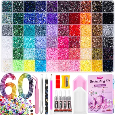 Kit de Bedazzling de 48000 Piezas, 60 Colores de Diamantes de Imitación de Resina Tipo Jelly, Gemas de Espalda Plana Multicolor - Mejor Oferta