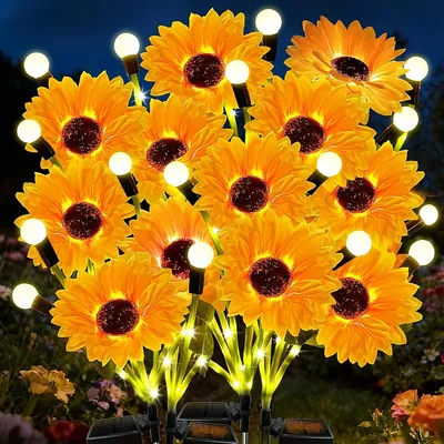Luci solari da giardino VEEKAY, 4 pezzi Luci solari esterne a forma di girasole, LED solare impermeabile IP65