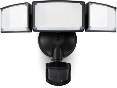 Lumière de sécurité LED LUTEC 3 têtes avec capteur de mouvement, 5000K jour, étanche IP65, mode crépuscule à l'aube, lumière murale noire