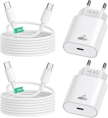 Chargeur USB C Rapide 2 en 1, 20W avec Câble USB C de 2m pour iPhone 17/16/15