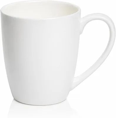B&S Coffee Mug, 12 oz White Bone China Tea Cup, Elegant Beverage Cup