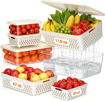 4 Pack Fruit Storage Containers Fridge Set with Colander Best Deal
