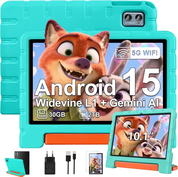 ZIOVO Tablette Enfants 10 Pouces Android 15Go RAM + 64Go ROM (TF 2To), Connectivité 5G WiFi, Intelligence Artificielle Gemini, Octa-Core - Économisez 48% 