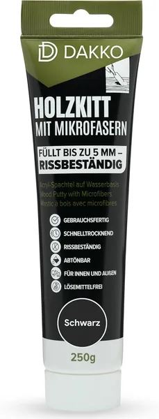 DAKKO Holzkitt 250 g Schwarz Holzspachtelmasse mit Bambusfasern