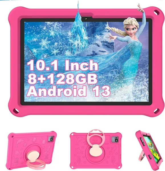 Tablet YOBWOK para Niños de 10.1 Pulgadas, Android 13 con Fundas de Protección, 8 + 128 GB, Pantalla IPS 1280 x 800, Cámara Dual