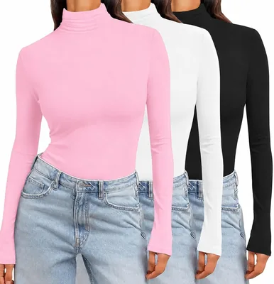 Ekouaer Women Turtleneck Shirt 1/3 Pack Long Sleeve Thermal Tops