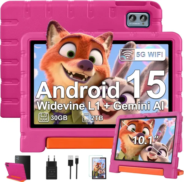 Tablette ZIOVO Enfants 10 Pouces Android, 30Go RAM + 64Go ROM, WiFi 5G, AI Gemini, Octa-Core (Meilleure Offre)