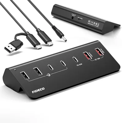 FIDECO 7 Port USB Hub 72W med USB C och QC 3.0, Best Deal