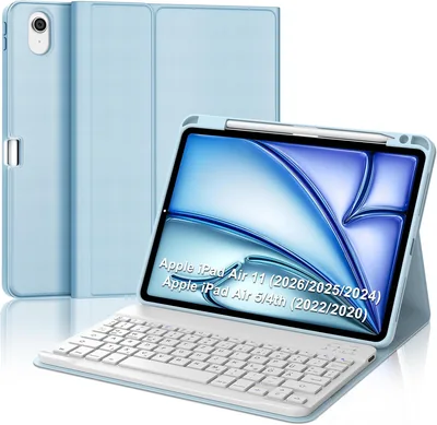 Magnetic Bluetooth Keyboard + TPU Case with Pen Holder - Sky Blue