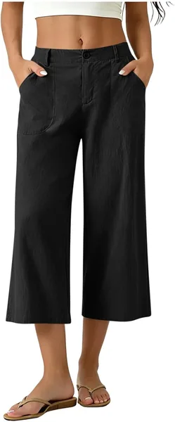 Raw Capri Pants for Women Summer 2026 Wide Straight Leg Dressy Cotton High Waist Elegant Work Crop Palazzo Pant Pack of 2