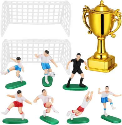 UPKOCH Decoración Fútbol Pastel Figuras Miniaturas Jugadores con Trofeo y Portería, Cake Topper para Fiesta de Cumpleaños Niños - 20% de Descuento