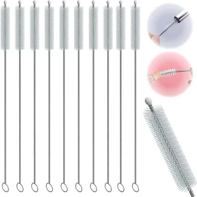 10 Cepillos Limpiadores de Popotes de 22cm, Perfectos para Vasos de 30oz, Cerdas de Nylon Flexibles y Mango de Acero Inoxidable - Mejor Oferta