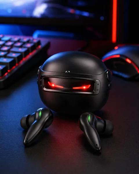 Fone de Ouvido Gamer Bluetooth TWS Sem Fio com Case LED, Baixa Latência, Controle Touch e Microfone