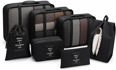 Organizador de Mala 7 Peças Impermeável para Roupas, Sapatos e Cosméticos