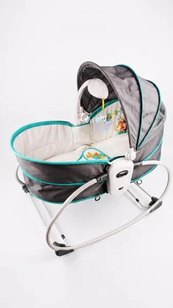Baby Rocking Chair Rocker 2 with Canopy & Motorised Swing, Safe Harness & Hanging Toys