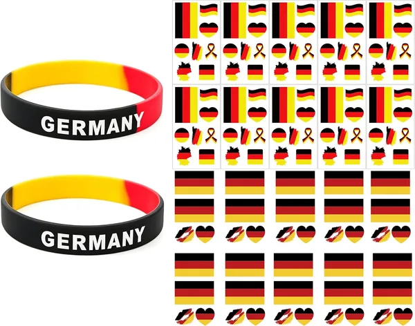 Weltcup 2026 Temporäre Tattoos, 20 Aufkleber und 2 Deutsche Flaggen Silikon Armbänder, Fußball-Weltmeisterschaftsset