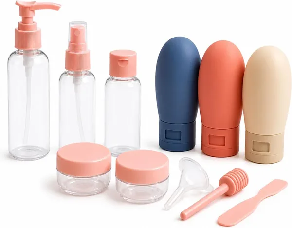 Kit Viagem Frascos de Silicone Recarregçveis com 11 Pe as Para Shampoo Condicionador Creme lcool Gel Sabonete Cosm ticos Maquiagem Aprovados para Avi o Nacional e Internacional