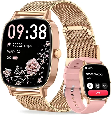 Reloj inteligente para mujer con llamadas Bluetooth y WhatsApp, 2 correas, pantalla HD de 1.85 pulgadas, frecuencia cardíaca